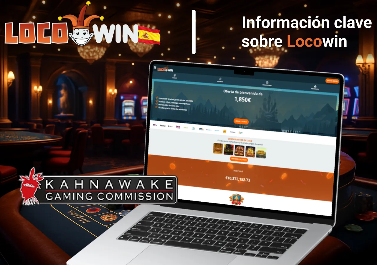 Página informativa con detalles de licencia y oferta de bienvenida abierta en un portátil dentro de un casino